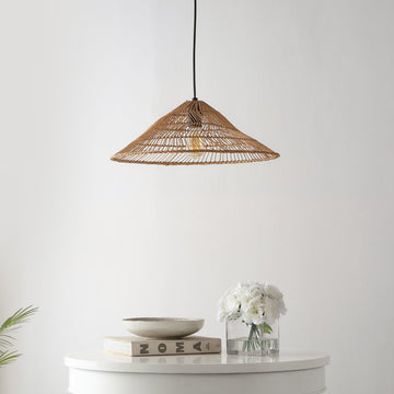 Nova 20.25" Farmhouse Coastal Rattan 180" Cord Plug-In or Hardwired LED Pendant - JONATHAN Y